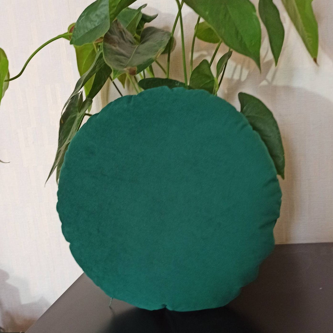 Emerald Green Round Pillow Case, Circle Throw Pillow Cover, Round Cushion Cover, Green Velvet