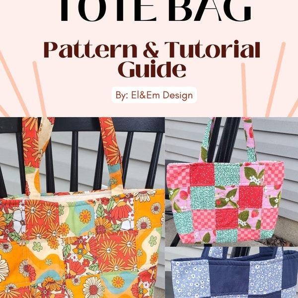 Digital Download: Quilted patchwork tote bag sewing pattern and tutorial guide