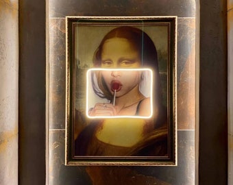 Mona Lisa Painting Art - custom neon sign, modern art painting,  neon sign art, neon sign wall art, neon galaxy art, neon canvas