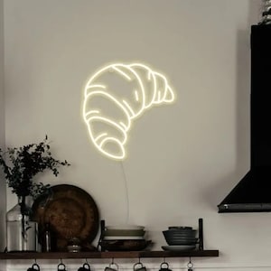 Croissant Neon Sign: Bakery Kitchen Decor (14x14.5in)