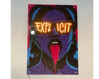 Explicit Pop Art Neon Sign | Painting Modern Decor | Handmade Gift, Minimalist Office Wall Art | Stylish Decor for Trendy Spaces