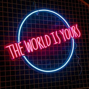 El mundo es tuyo: letrero de neón para boda, dormitorio con letrero de neón LED, lámpara de neón, decoración de boda personalizada, decoración del hogar, arte de luz de pared con mapa mundial