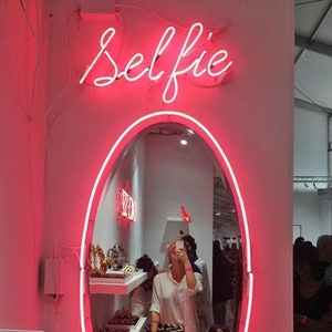Selfie mirror - custom neon sign, led mirror, selfie mirror, wavy mirror, large mirror, irregular mirror, makeup mirror, wall mirror, light