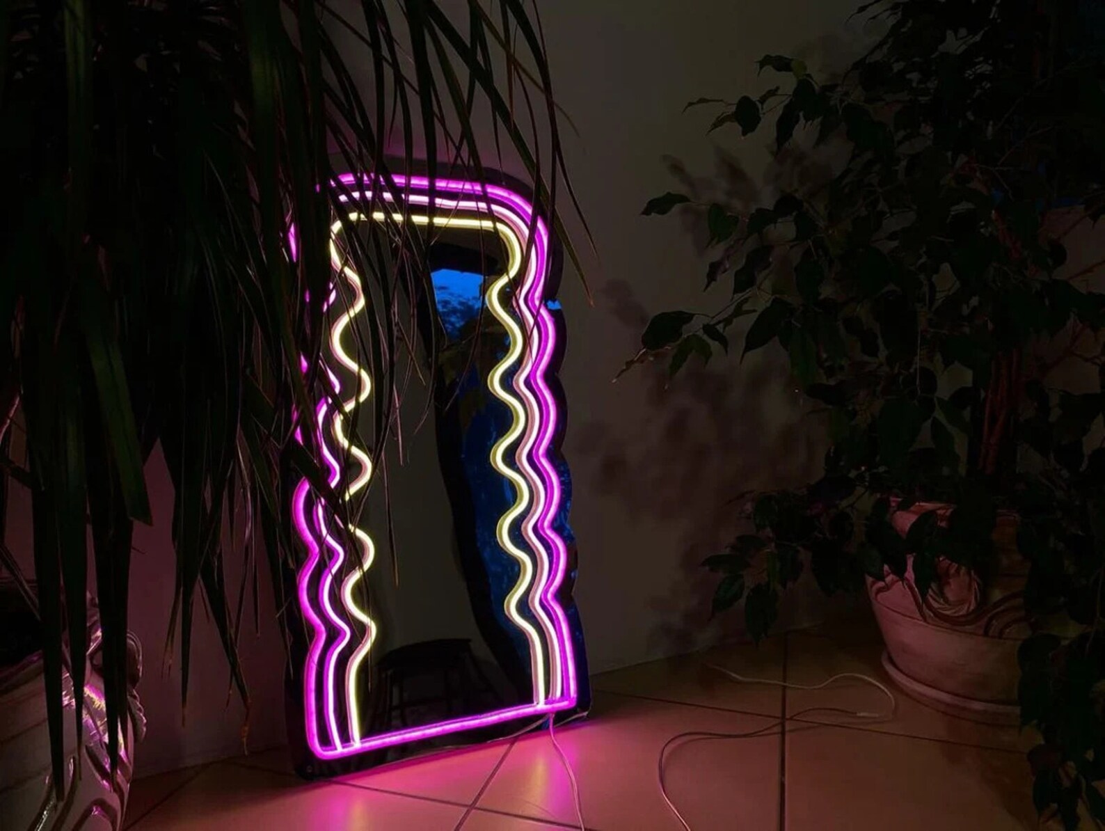 Wavy Pink Neon Mirror Glowing Mirror Light up Mirror for - Etsy