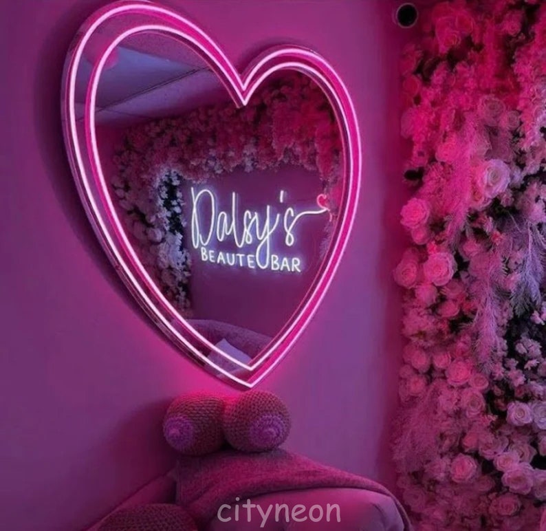Heart Mirror Custom Neon Sign Led Mirror Selfie Mirror Etsy