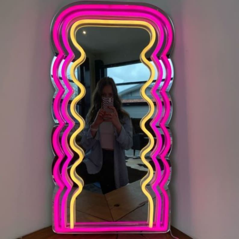 Wavy Pink Neon Mirror Glowing Mirror Light up Mirror for Etsy UK