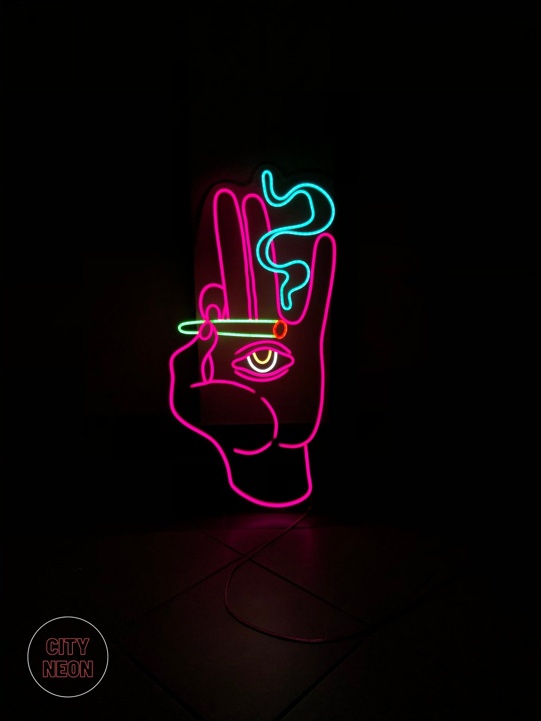 Smoking Hand Sign Smoking Hand With Joint | Cigarette Led Neon Sign | Neon Wall Decor - Etsy
