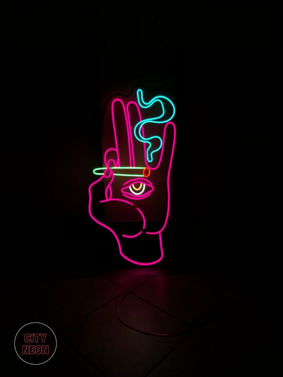 Mano fumadora con porro / Letrero de neón led de cigarrillo / - Etsy México