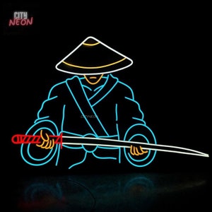Samurai Neon Sign: Japanese Gamer Wall Art