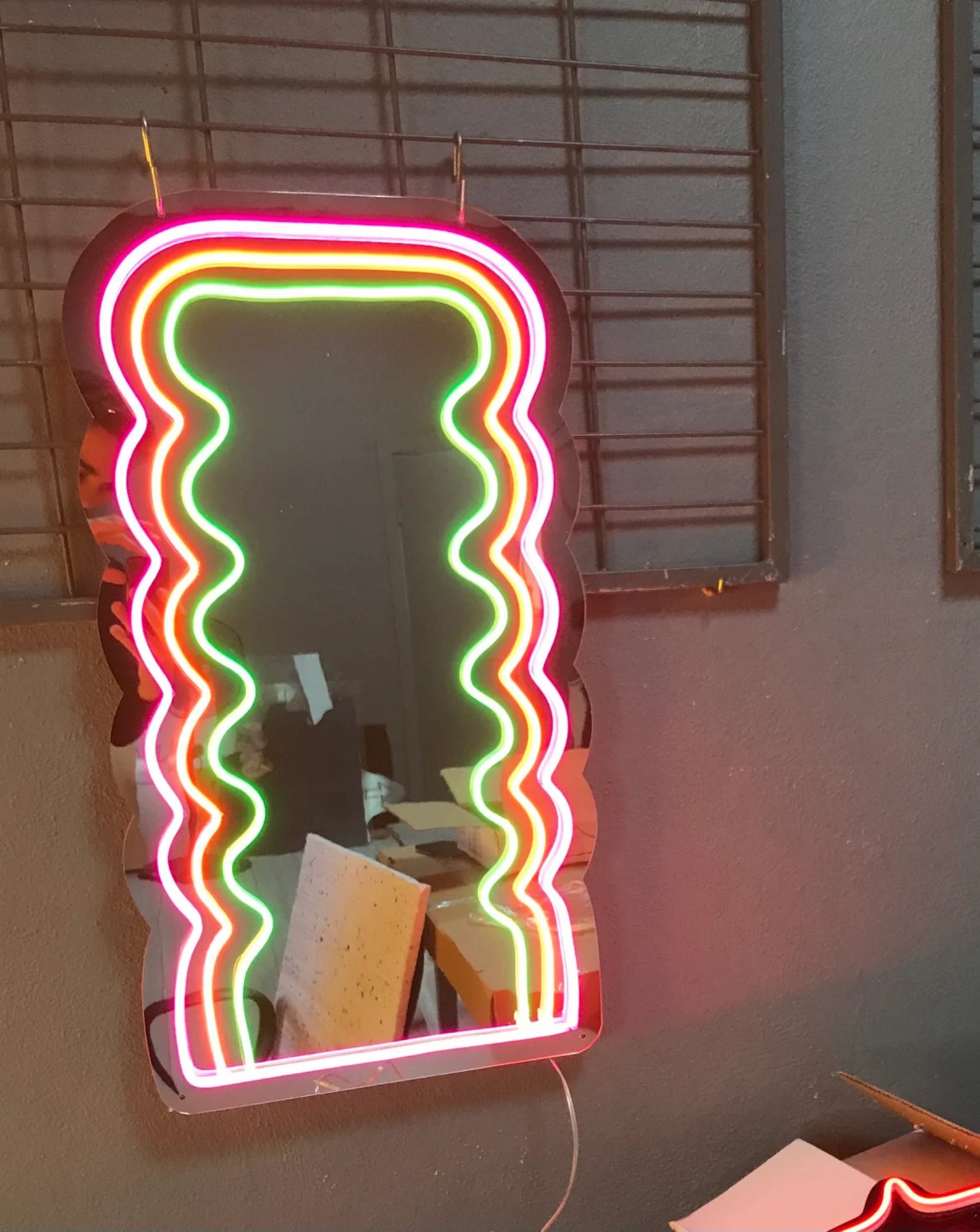 Wavy Pink Neon Mirror Glowing Mirror Light up Mirror for - Etsy