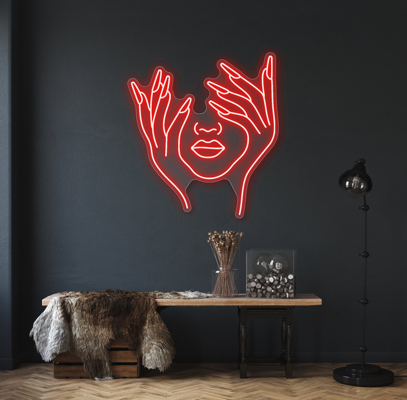 Woman Face Neon Sign Hold Face Led Sign Girl Neon Light | Etsy