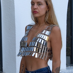 Mirrored Silver Crop Top, Festival Outfit, Rhinestone Disco, Party Top, shiny disc costume, festival outfit