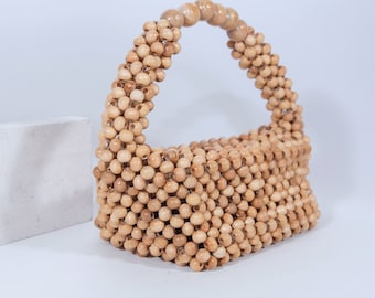 Wooden Beaded Handbag, Handmade Natural Beaded Purse