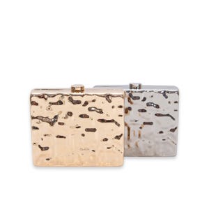 Mirrored Metal Box Clutch: Gold & Silver Cocktail Bag with Chain