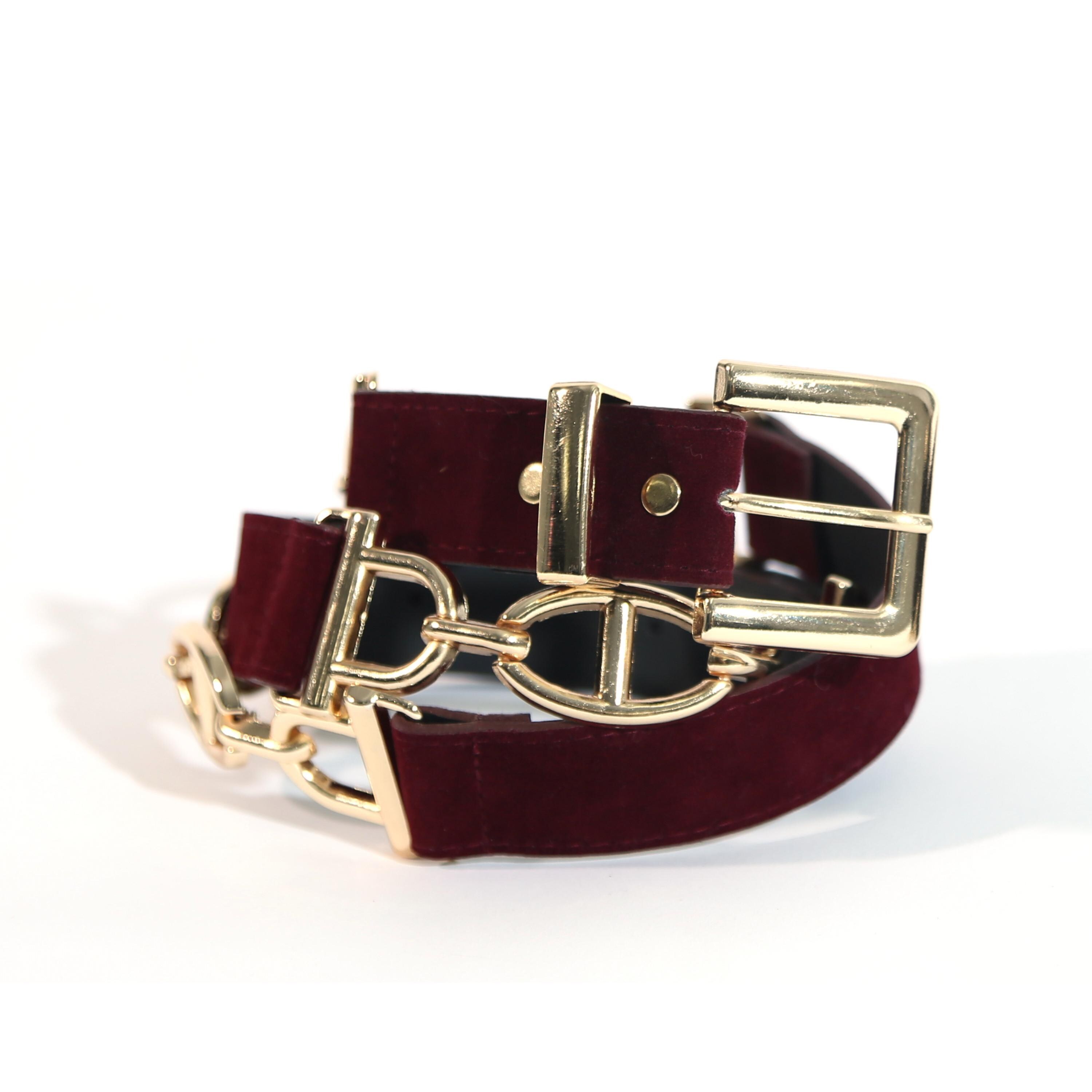 Handmade Gold Chain Vegan Leather Belt, Burgundy & Black  display picture 2