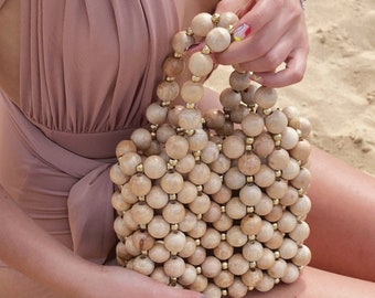 Wooden Gold Beaded Handbag