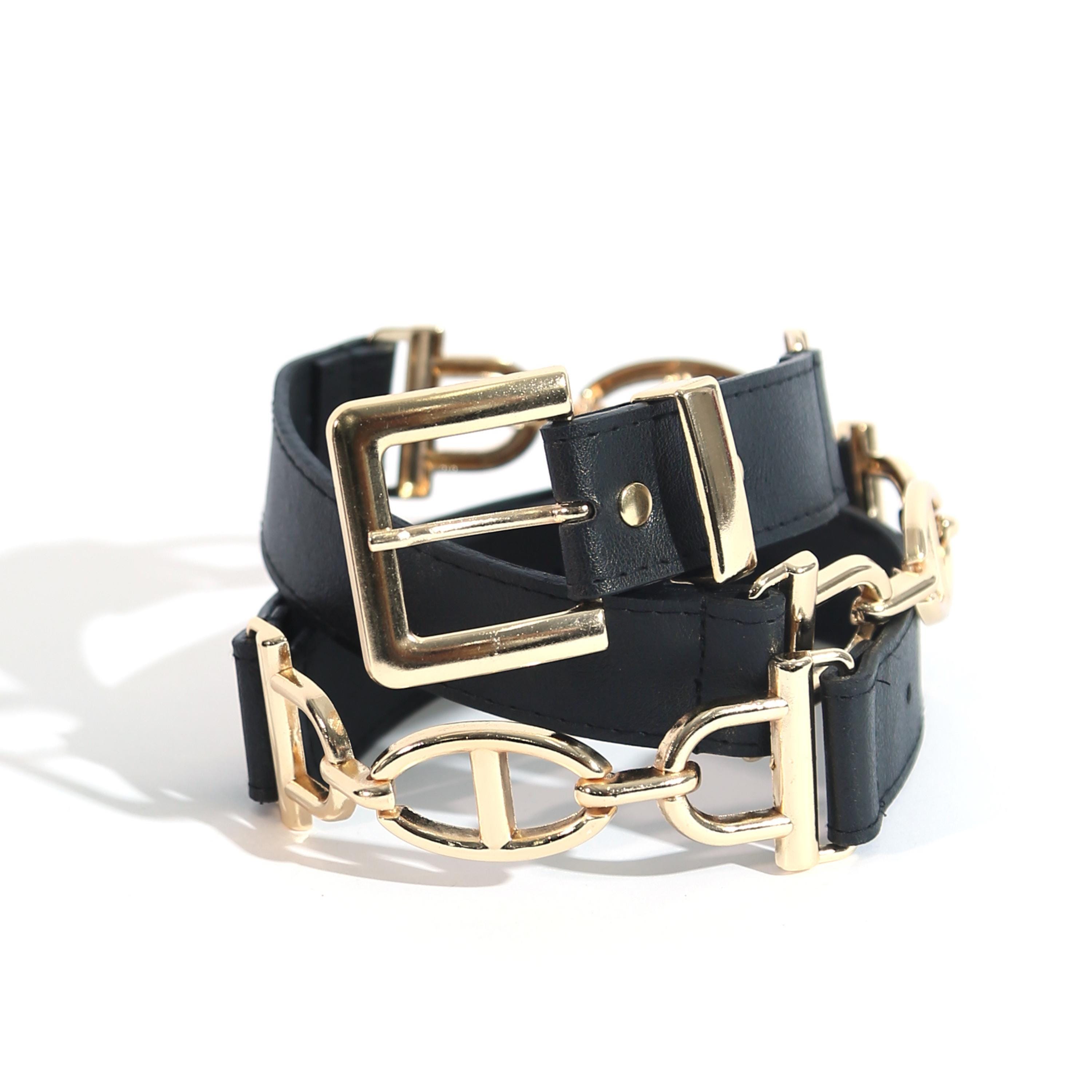 Gold Chain Vegan Leather Decor Belt GB Side Chain Wide Faux Leather Belt - Accessories main image 4