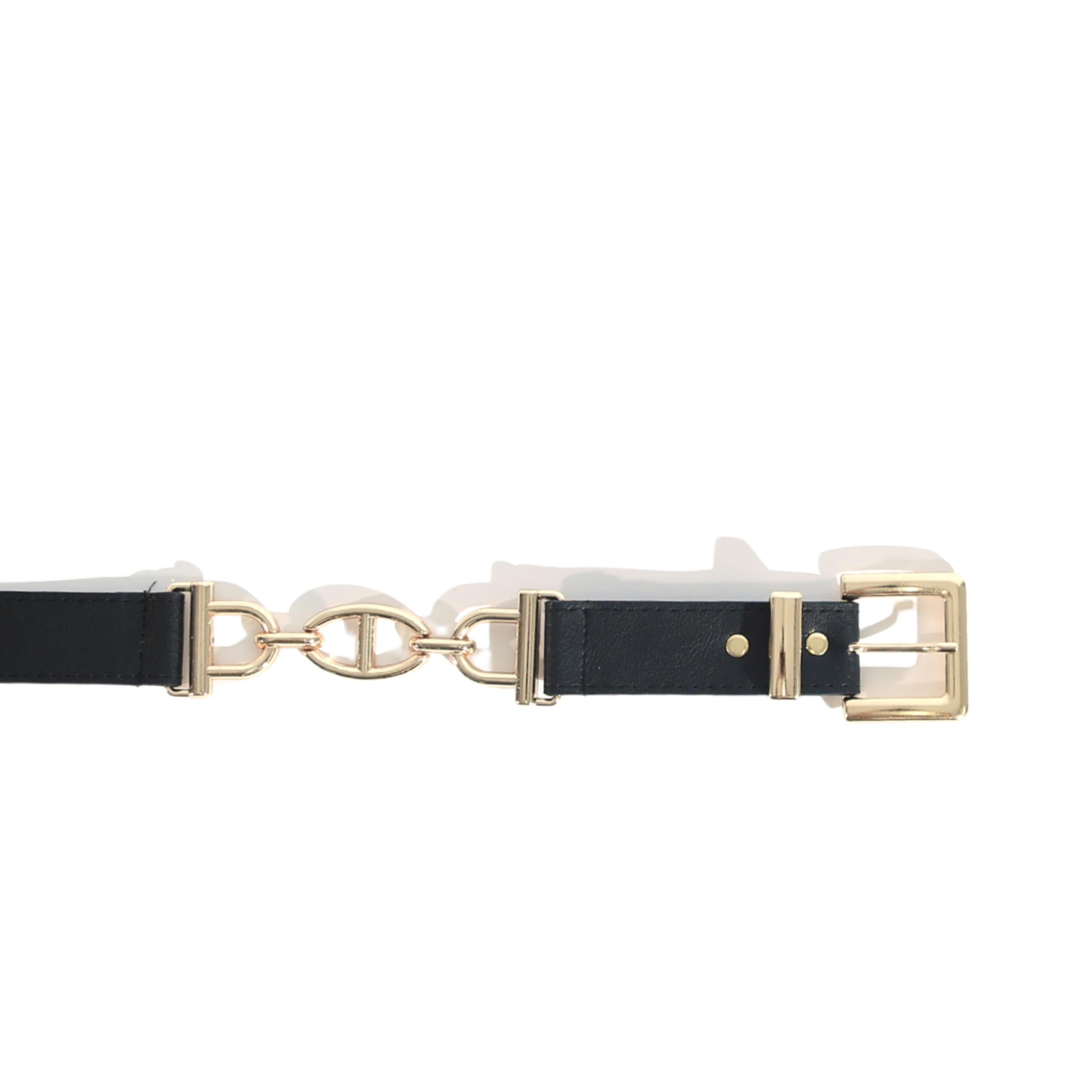 Gold Chain Vegan Leather Decor Belt GB Side Chain Wide Faux Leather Belt - Accessories main image 2