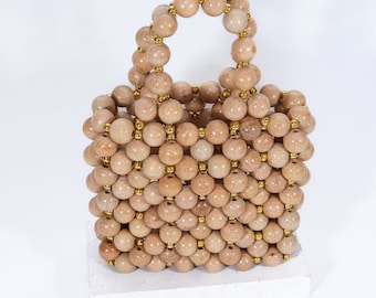 Wooden Gold Beaded Handbag