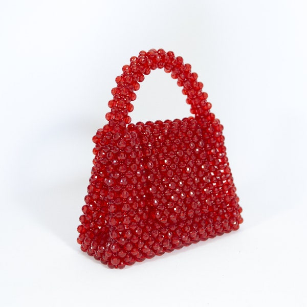 Crystal Beaded Bag, Women Red Beaded Bag, Women Handbags, Beaded Bag Vintage