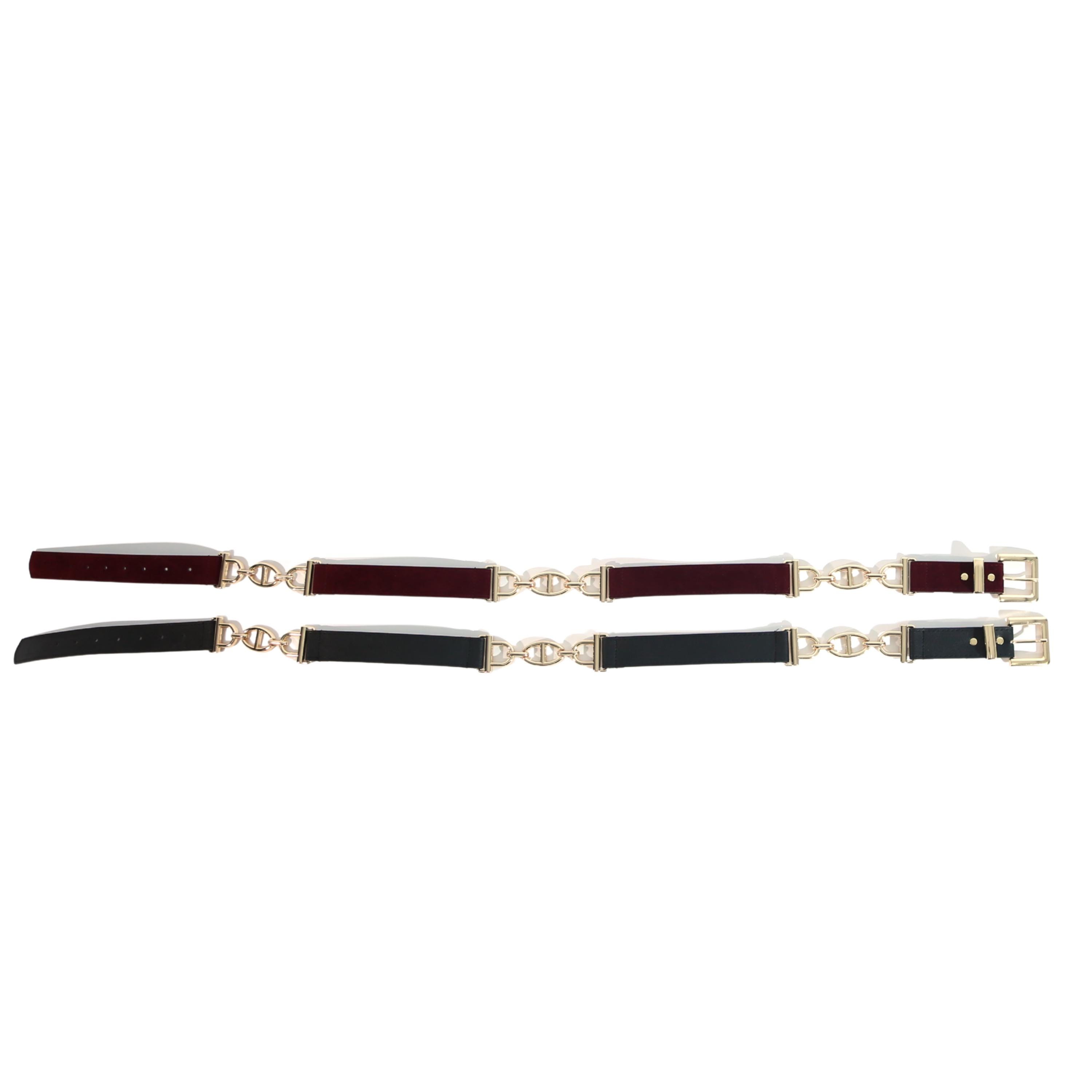 Handmade Gold Chain Vegan Leather Belt, Burgundy & Black  display picture 1