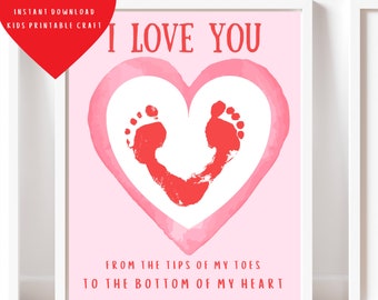 Footprint heart love, baby happy valentines, handprint DIY craft art, baby toddler, baby footprint keepsake, baby valentines day, valentine