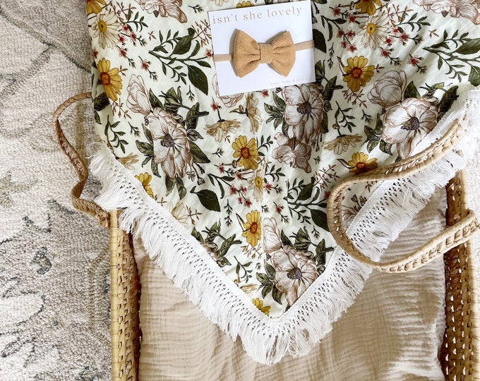 Floral Swaddle Blanket Fringe Baby Muslin Swaddle Newborn Etsy