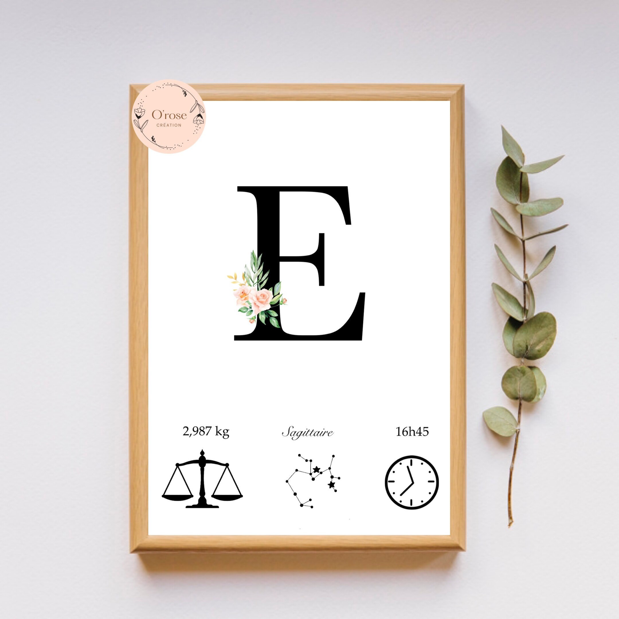 Affiche Naissance Lettre Fleurie