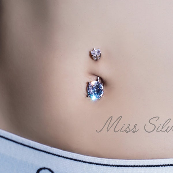 Belly Button Rings Sterling Silver/ S925 Navel Ring/ Cubic Zirconia Belly Piercing/ 14G Navel Piercing/ Belly Ring/ Belly Button Jewelry
