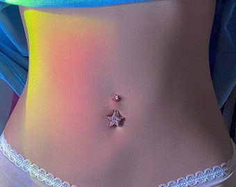 Sterling Silver Belly Button Ring S925 Star Navel Ring Cubic Zirconia Body Piercing Jewelry