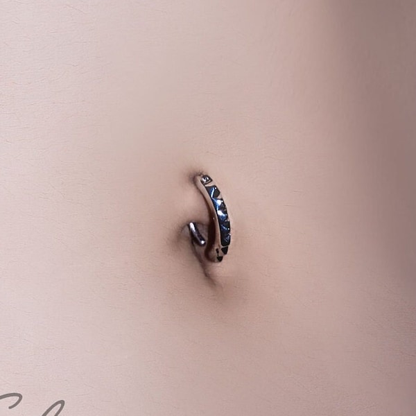 Belly Button Clicker Surgical Steel/ 316L Minimalist Navel Jewelry/ Belly Hoop/ Hinged Curved Belly Bar/ Gear Shape/ Belly Ring