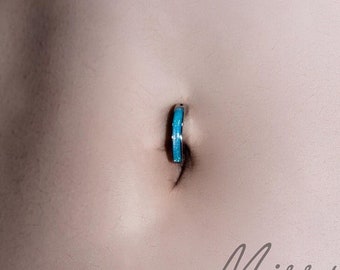 Belly Button Clicker Surgical Steel/ 316L Minimalist Navel Jewelry/ Belly Hoop/ Hinged Curved Belly Bar/ Blue Opal/ Belly Ring