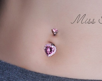 Heart Shape Belly Button Rings Heart/ S925 Love Belly Ring/ 14G Sterling Silver Navel Jewelry/ Pink Belly Piercing/ Valentine's Day Gift