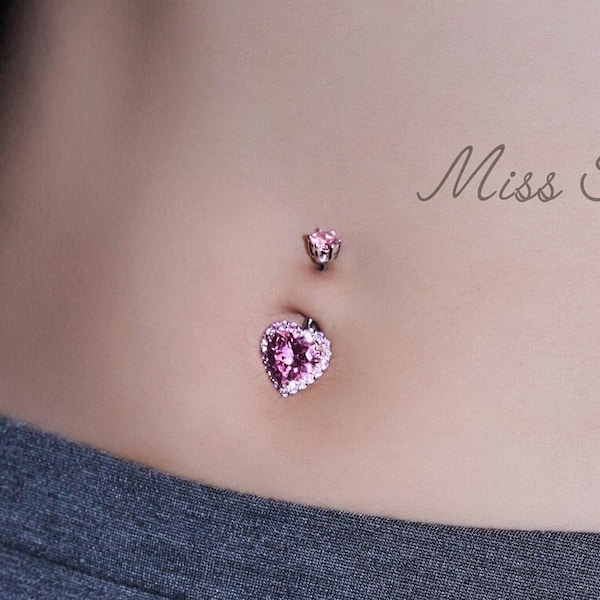 Heart Shape Belly Button Rings Heart/ S925 Love Belly Ring/ 14G Sterling Silver Navel Jewelry/ Pink Belly Piercing/ Valentine's Day Gift