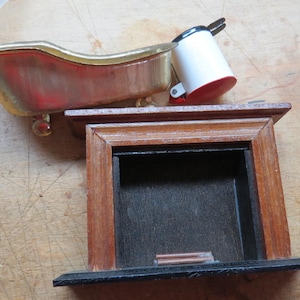 Vintage lot Dollhouse Miniature MAILBOX wood fireplace  and a old bathtub