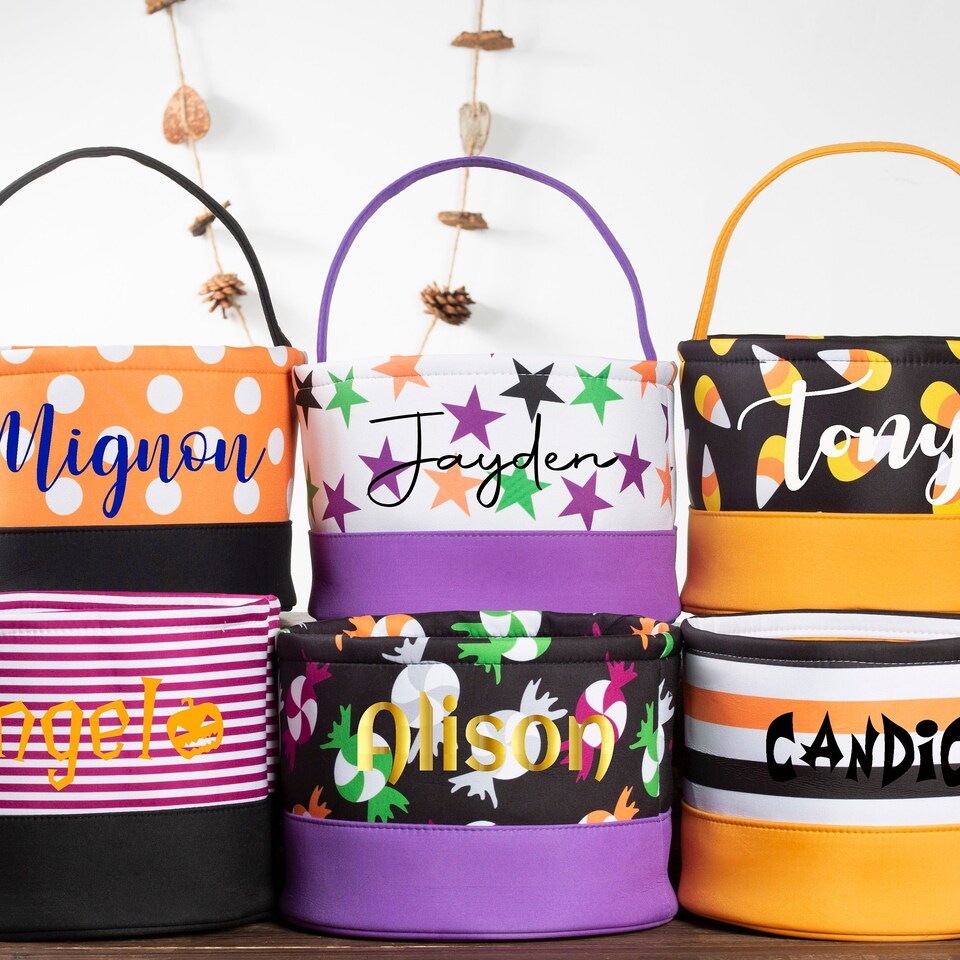 Personalized Kids Halloween Bucket, Monogram Halloween Basket