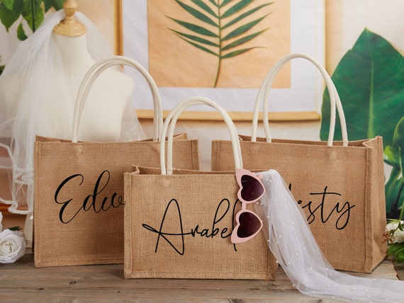 Personalized Wedding Burlap Tote Bag Bridesmaid Gift Bag Custom