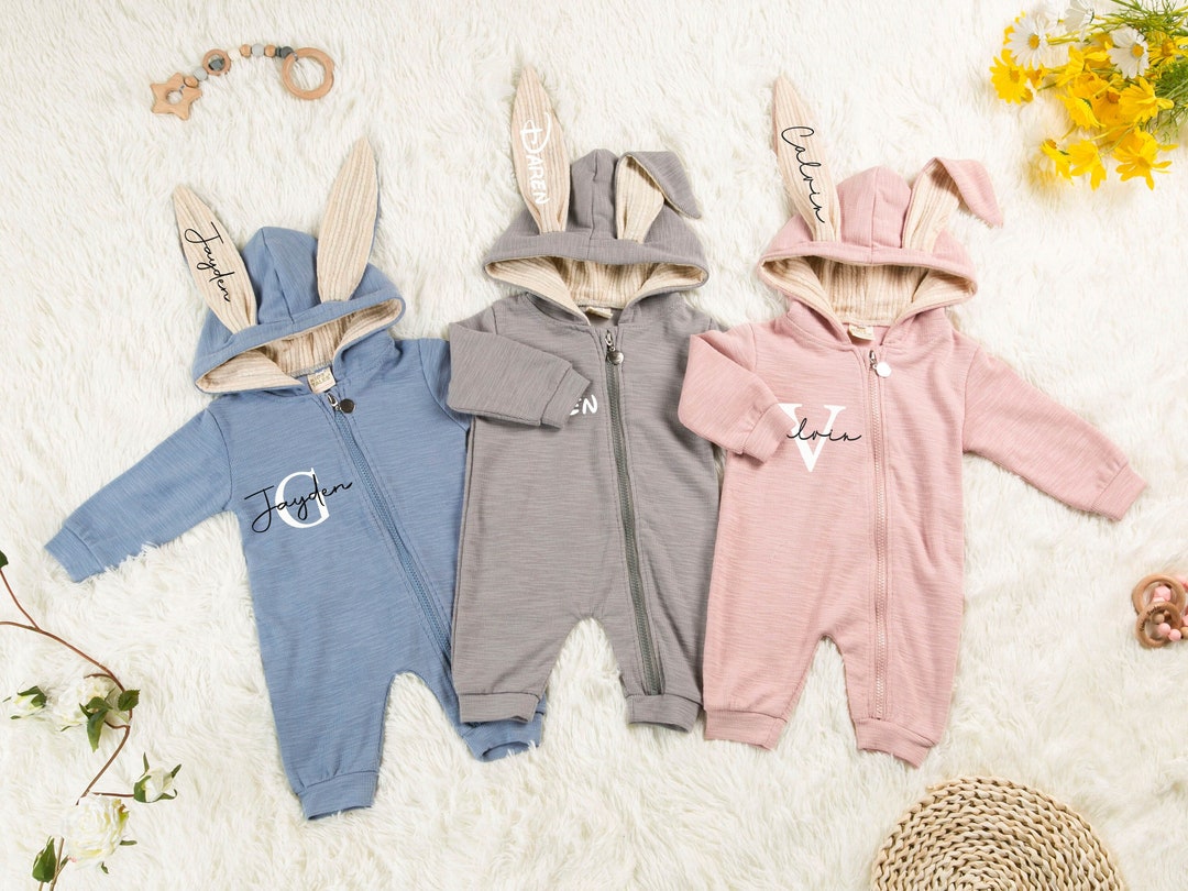 Baby Bunny Romper, Personalized Bunny Ear Baby Romper, Baby Boy Girls ...