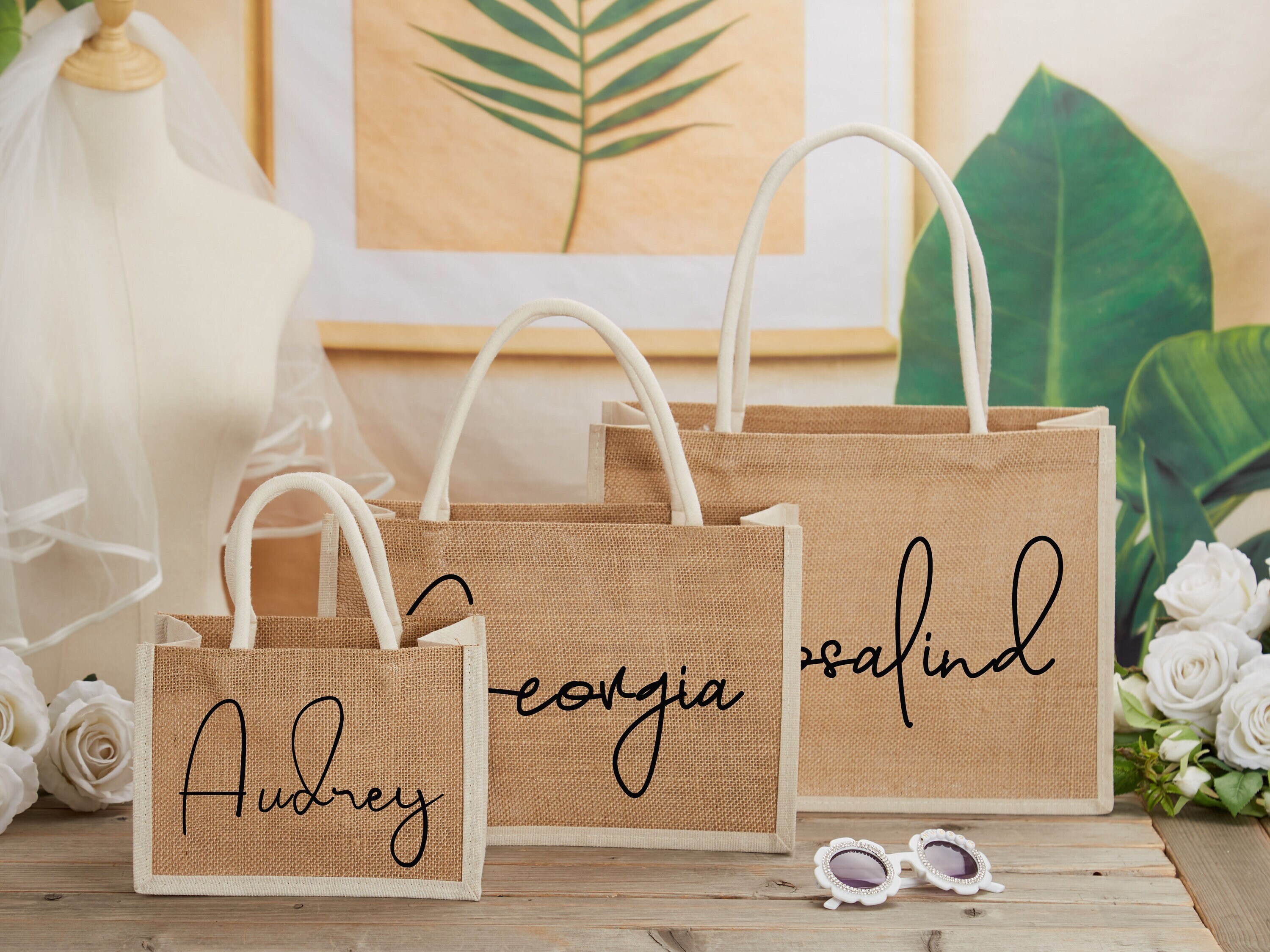 Wedding Welcome Bags Burlap Jute Bag | Hotel Wedding Welcome Bag | Wedding Crest Tote + Tassel B.