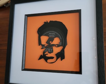 David Bowie Vinyl Record Art, Hand Carved, Framed
