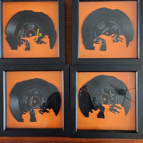 A Hard Days Night. Unique Beatles original artwork. Hand sculptured original 60s vinyl. Framed and ready to hang.