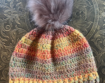Gorro de color cosecha hecho a mano: gorro de felpa con pompón