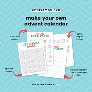 Christmas Advent Calendar Printable Coloring Pages to Cut & Paste | A4 and US Letter Sizes