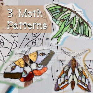 3 Stained Glass Patterns Hobby License: 3 Unique Moths