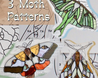 3 Stained Glass Patterns Hobby License: 3 Unique Moths
