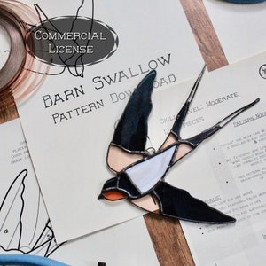 Commercial License Stained Glass Pattern: Barn Swallow Bird in Flight pdf