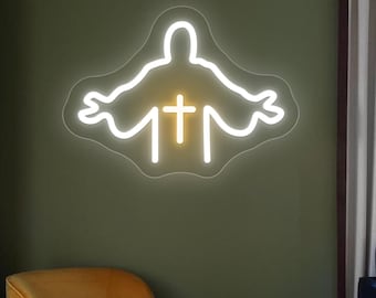 Jesus and Cross Neon Sign, Christian Home Decor