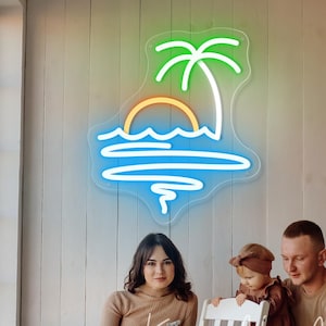 Sunset Wave And Palm Neon Sign Custom Summer Neon Sign Seaside Beach Bar Decor Summer Party Wall Decor Bar Neon Sign Seasonal Art Decor