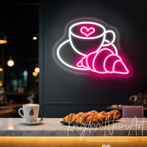 Coffee And Croissant Neon Sign Custom Neon Sign Coffee Bar Shop Bakery Decor Cafe Led Signage Home Wall Decor Coffee Lover Gift Opening Sign