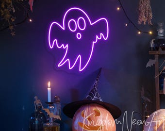 ハロウィンの幽霊ネオンサイン、カスタムLEDライト、ハッピーハロウィンウォールデコレーション